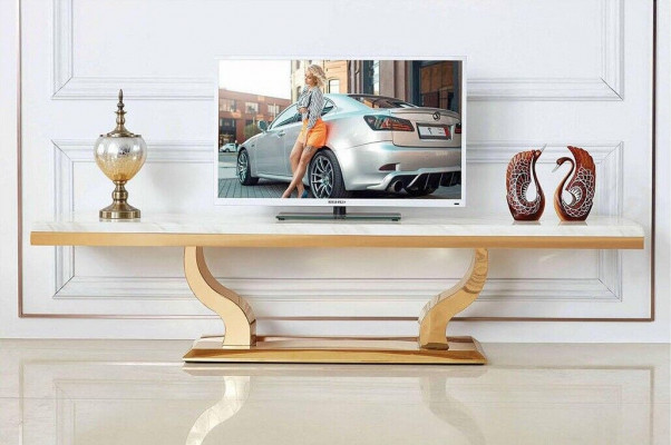 Buffet design moderne en acier inoxydable pour télévision, étagère, commode, console neuve.