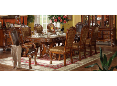 Table de salle à manger en bois classique avec ensemble de 6 chaises.