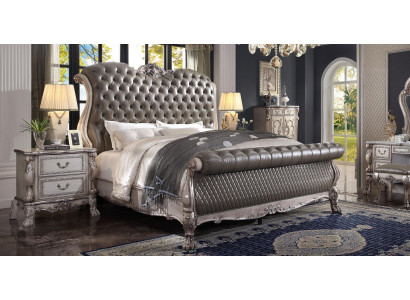 Conception Baroque Mobilier de luxe Table de chevet Lits 180x200 Lit 3 pièces Ensemble de chambre.