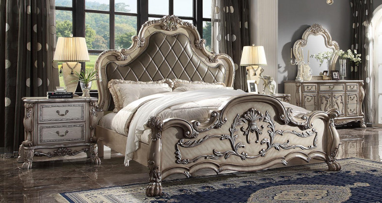 Lit baroque 2x Table de chevet 3 pièces Suite de chambre Design Luxe Chambre