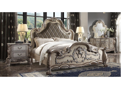Lit baroque 2x Table de chevet 3 pièces Suite de chambre Design Luxe Chambre