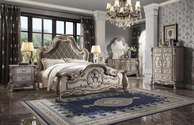 Lit baroque 2x Table de chevet 3 pièces Suite de chambre Design Luxe Chambre