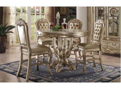 Classique r Table à manger ronde en or Table Salle à manger Chesterfield x4 Chaises 5pcs. suite