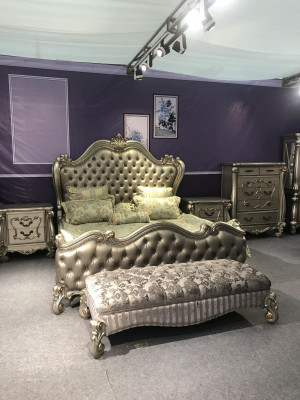 Lit 2x Table de chevet 3 pièces. Ensemble de chambre à coucher Design Lits de luxe Chesterfield