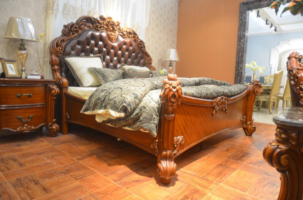 Ensemble de chambre à coucher Lit + 2x Table de chevet Chesterfield Bois Cuir Lits Rembourrage