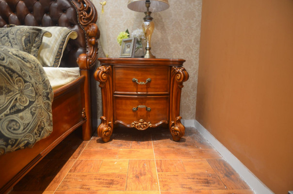 Ensemble de chambre à coucher Lit + 2x Table de chevet Chesterfield Bois Cuir Lits Rembourrage