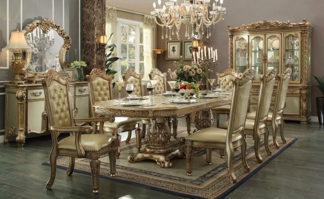 Salle à manger Ensemble Vitrine Table 8x Chaise Commode Miroir Baroque