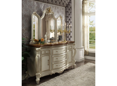 Buffet Bahut Commode avec miroir en bois massif fait à la main style rococo baroque.