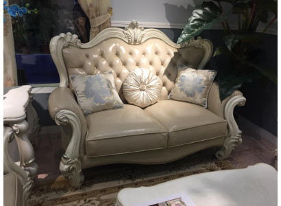 Canapé 2 places de luxe en cuir de canapé rembourré Chesterfield Suite Baroque
