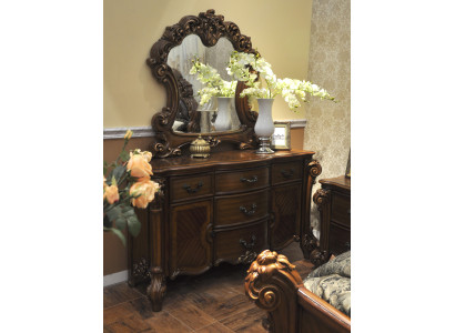 Noble commode Buffet Commodes Armoire + Miroir Baroque Rococo Buffet en bois neuf