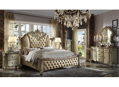 Meubles 5 pièces Ensemble Lit + 2x Table de chevet + Commode + Miroir Chambre