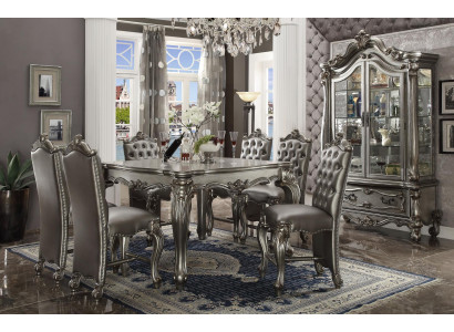 Mobilier de salle à manger Style baroque gris Table à manger Vitrine avec 6 chaises