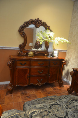 Buffet Console Commode Miroir Véritable Artisanat Bois Baroque Rococo