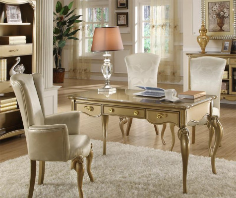 Aménagement de bureau composé de bureau en bois, table, fauteuil, style baroque rococo en 2 pièces.