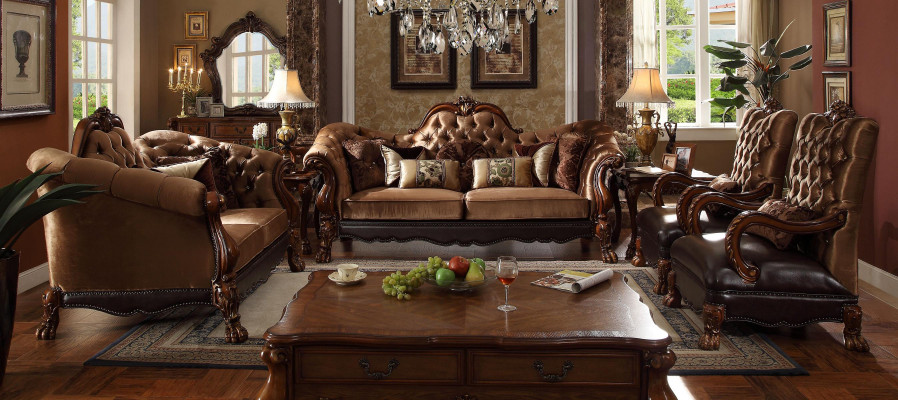 Ensemble complet Ensemble de canapé 3 2 1 1 place + Table basse en bois baroque