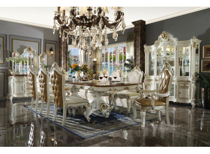 Ensemble salle à manger classique beige Luxueuse table à manger 8 chaises Chesterfield Ensemble de 11 pièces