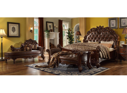 Chambre Lit en cuir Tables de chevet 5 pièces Ensemble complet Lits Bois