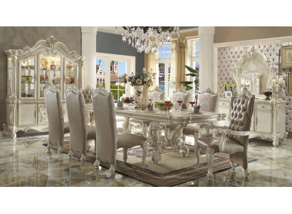 Suite de salle à manger de style baroque, Table à manger de luxe avec 8 chaises, Buffet, Miroir