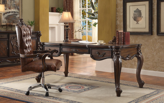 Fauteuil de direction Fauteuil à accoudoirs Classique Chaise de bureau Chaise pivotante en cuir et bois Baroque