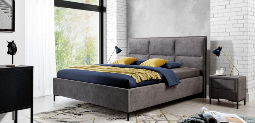 Lit Chambre Gris Mobilier en bois Textile Style Art déco classique
