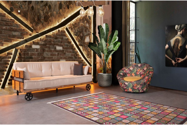 Canapé de luxe Canapé Tissu 3+3 siège Suite avec table basse Loft