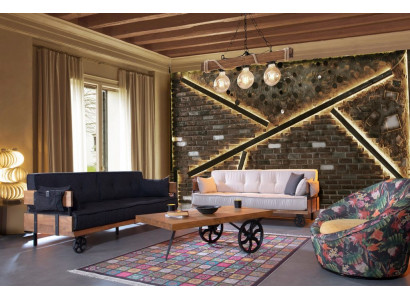 Canapé de luxe Canapé Tissu 3+3 siège Suite avec table basse Loft