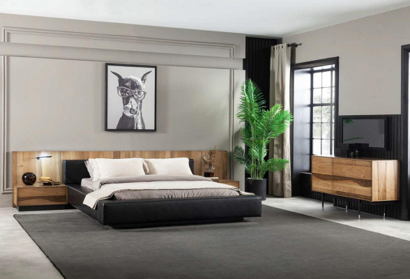 Lit double de luxe 160x200 cm en noir pour chambre moderne