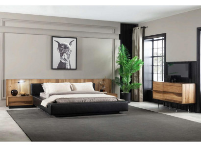 Lit double de luxe 160x200 cm en noir pour chambre moderne