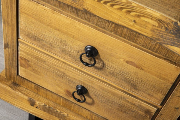 Unité murale en vrai bois de luxe en marron avec table basse sur roues et armoire rustique