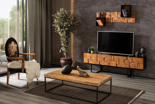 Support TV Table basse Meuble TV en bois Mobilier en bois Véritable bois Unité murale Unité murale Table basse