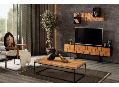 Support TV Table basse Meuble TV en bois Mobilier en bois Véritable bois Unité murale Unité murale Table basse