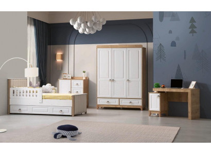 Ensemble moderne de chambre d'enfant Lit Armoire Commode Bureau Clair
