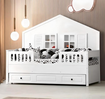 Lit d'enfants Lit en bois Lit fonctionnel Lit extensible Blanc Lit bois 90 x 200