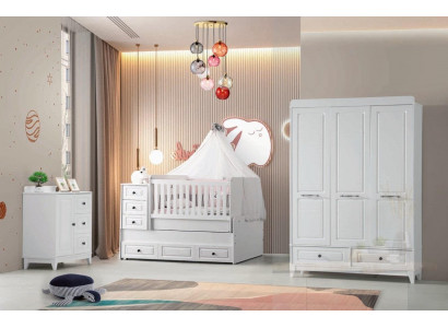 Lit pour enfants moderne Ensemble complet de chambre pour jeunes de luxe Jeu de chambre pour enfants 3 pièces Blanc