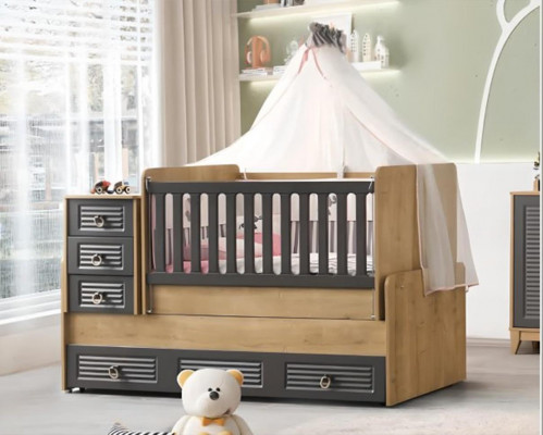 Lit d'enfant élégant lit en bois de luxe couleur grise meuble exclusif nouveau