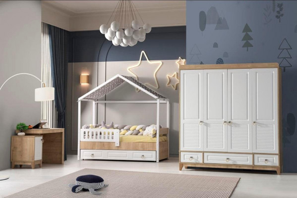 Ensemble de chambre d'enfants moderne Lit Armoire Bureau Lumineux 3 pièces neuf