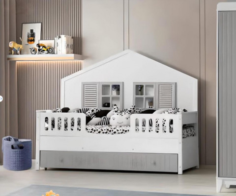 Lit d'enfant moderne couleur grise design luxueux mobilier pour les petits