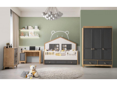 Ensemble complet de meubles pour enfants en bois de lit de luxe 4 pièces chambre d'enfants gris