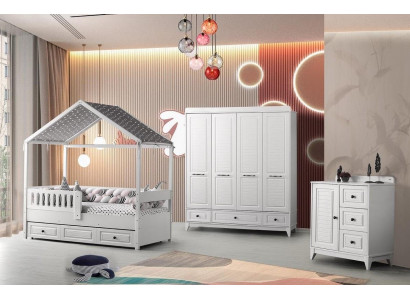 Ensemble de chambre complète pour jeunes moderne de luxe pour enfants 3 pièces couleur blanche nouveau