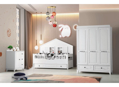 Complète avec style Ensemble de chambre pour enfants de luxe Set 3 pièces Couleur blanche