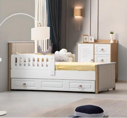 Cadre de lit Lit d'enfant 200 cm Lit Chambre d'enfant Cadre de lit en bois blanc