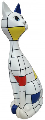 Statues décoratives de chat designer, statues abstraites modernes peintes, 95 cm.