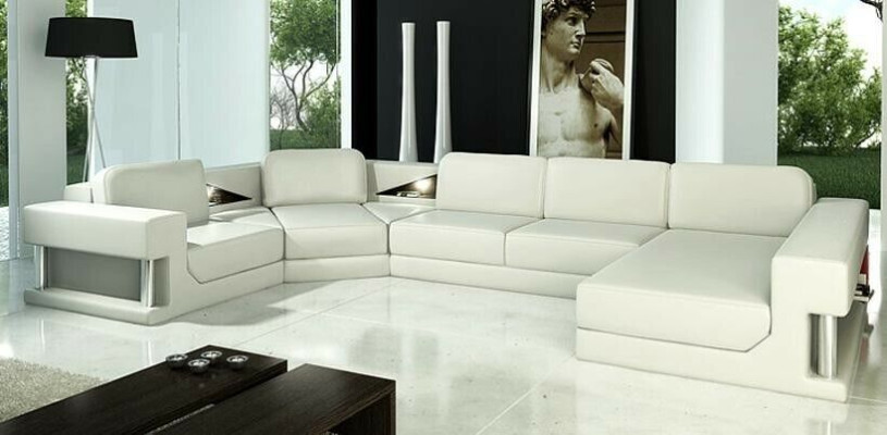 Canapé en cuir Salon Paysage de vie Canapé Canapé d'angle Suite d'angle Design Moderne Canapé avec USB