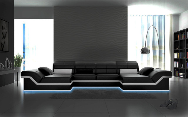 Grand ensemble de canapé en cuir nouveau revêtement en cuir canapé xxl canapé canapé d'angle Paysage vivant