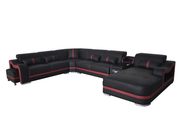 Canapé en cuir Suite de rembourrage Design de siège Canapé d'angle moderne avec USB Paysage vivant