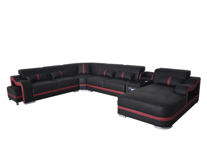 Canapé en cuir Suite de rembourrage Design de siège Canapé d'angle moderne avec USB Paysage vivant