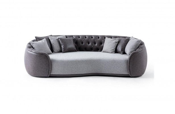 Élégance intemporelle Canapé Chesterfield 3 places Canapé en tissu gris 3 places Canapé rembourré en tissu