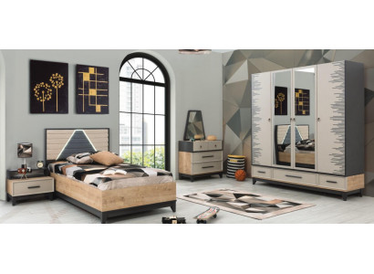 Chambre d'enfants Suite Lit Armoire Marron Bois Set Lit Jeunesse Meuble 5 pièces