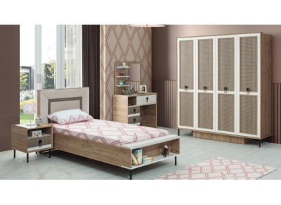 Chambre à coucher Ensembles de jeunes Lit pour enfants Lit d'enfants Brun Ensemble de bois 5 pièces Lit Moderne