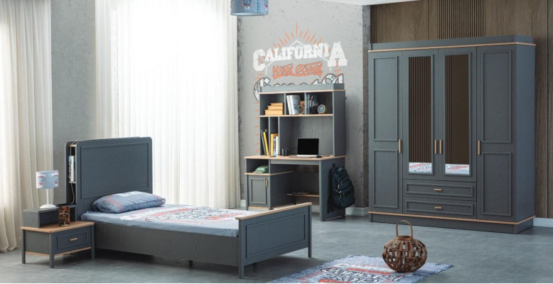 Suite Chambre d'enfants Lit Lit d'enfants Mobilier pour enfants Gris Bois Ensemble 4pcs